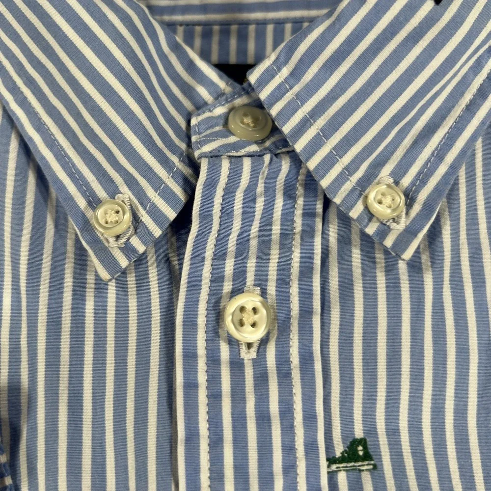 Ralph Lauren Shirt Boys Large 14-16 Blue White Striped Button Down Flag Preppy